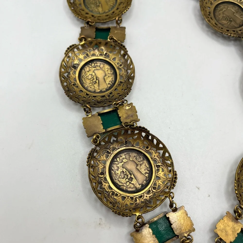 RARE Joseff Of Hollywood Necklace Asian Motif Faux Chrysoprase 32” long - Picture 13 of 14